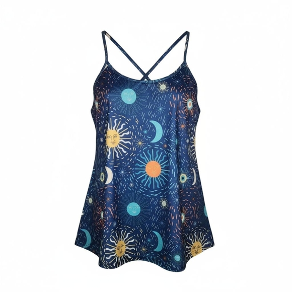 Stars Moon Criss Cross Tank Top Spaghetti Strap Camisole 2x - Picture 2 of 5